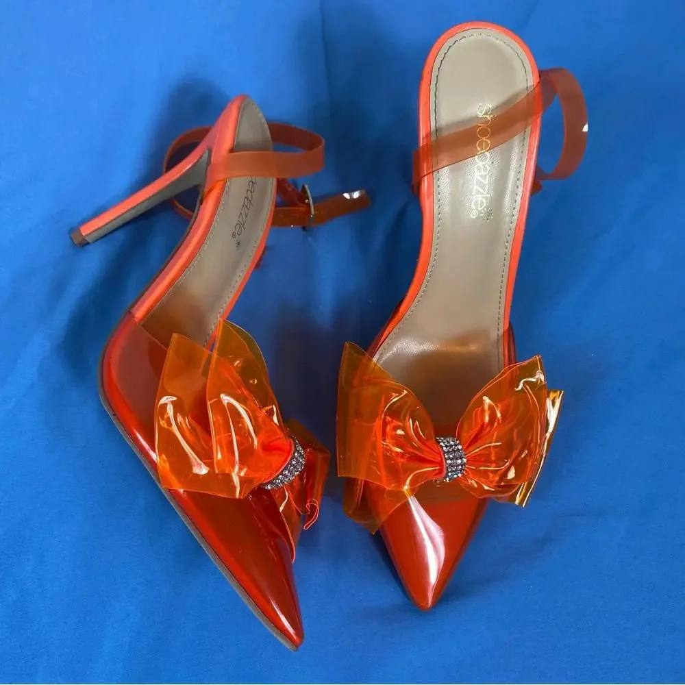 😎Orange Celestina Ankle Strap Pump Show Dazzle Size 6 Heels Shoes🧡